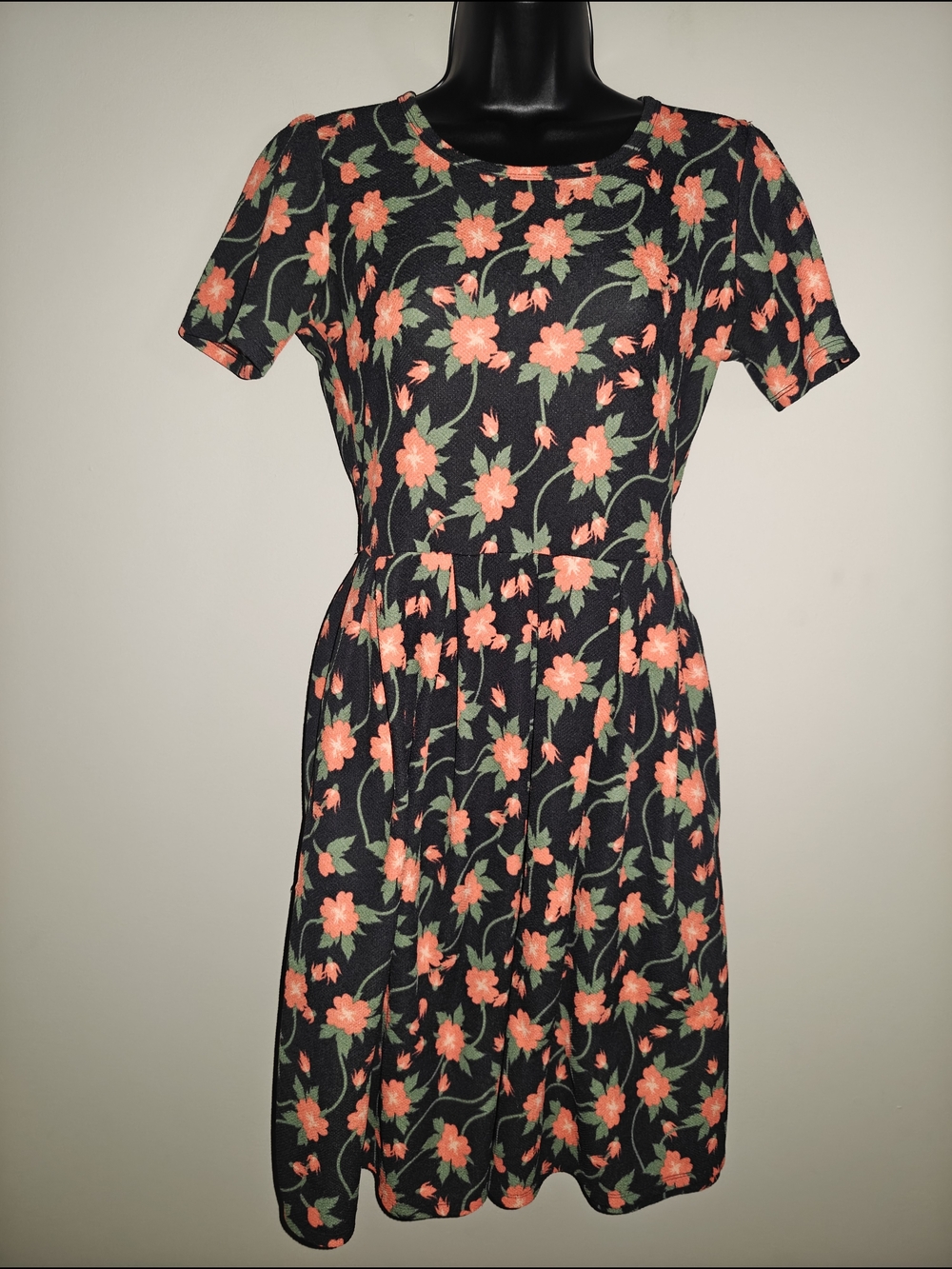 LuLaRoe Black Dress with Coral and Green Floral Print Size M